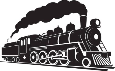 Siyah-beyaz lokomotif çizimi dumanlı buharlı bir lokomotif treni, ulaşım endüstriyel tarihi ve klasik demiryolu mirasını temsil ediyor.