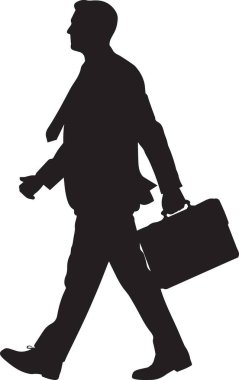 Siyah ve beyaz vektör silueti, çalışan bir adamın alet çantası taşıması ve sert bir şapka takması, inşaat ve el işçiliği çizimi.