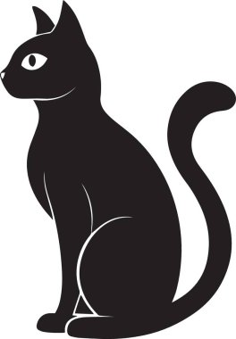 Ayrıntılı kuyruk ve kulaklarla dik oturan bir kedinin zarif siyah siluet vektörü, hayvan ve hayvan temalı tasarımlar için mükemmel.
