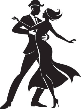 Dans eden bir çiftin siyah ve beyaz vektör çizimi ya da eski tarz dans, dans ve klasik temalı tasarımlar için mükemmel.