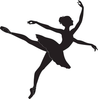 Kolları havada, dans ve sanat temalı tasarımlar için ideal bir balerin silueti.