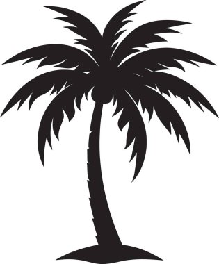 Plaj ve tropik cennet tasarımları için ideal tek bir tropikal palmiye ağacının siyah vektör silueti.