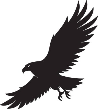 Ayrıntılı kanat tüyleriyle uçan bir kartalın siyah vektör silueti vahşi yaşam ve özgürlük tasarımları için mükemmeldir.
