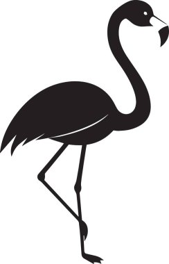 Zarif bir flamingo kuşunun siyah ve beyaz vektör silueti tropikal, doğa ve dekoratif tasarımlar için mükemmeldir.