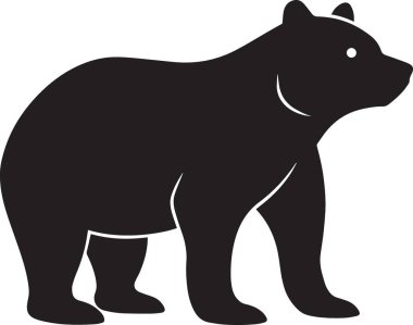 Ayakta duran bir ayının cesur siyah beyaz vektör silueti vahşi yaşam, doğa ve açık hava macerası temalı tasarımlar için idealdir.