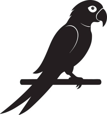 Tünekte oturan bir papağanın siyah beyaz detaylı vektörü evcil hayvan, tropikal ve egzotik kuş temalı tasarımlar için mükemmeldir.