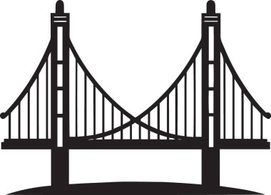 Golden Gate Köprüsü asma köprüsünün kule ve kablolarla siyah ve beyaz vektör silueti