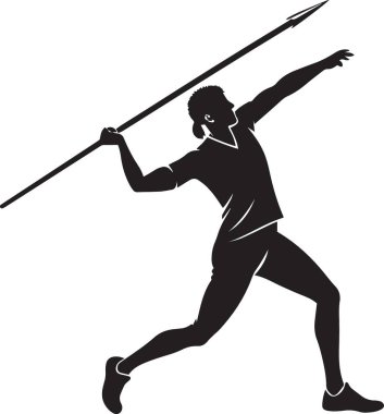 Afrikalı bir kabile savaşçısının siyah siluet vektörü mızrak fırlatıyor.