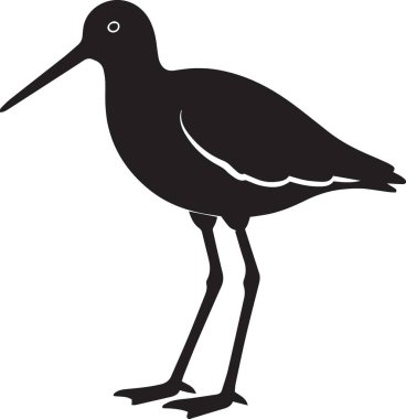 Uzun gagalı ve ince bacaklı bir kum kuşunun siyah siluet vektörü