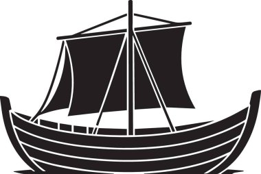 Direkleri ve donanımları olan eski bir yelkenli gemisinin siyah vektör silueti, deniz tarihi temalı tasarımlar için mükemmel.