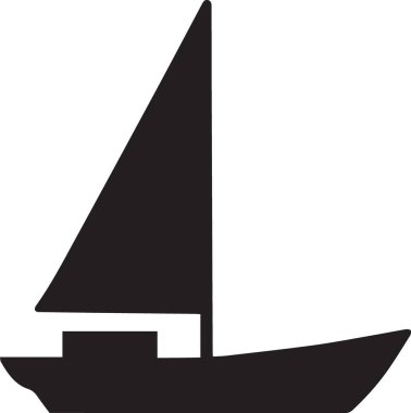 Üçgen yelkenli bir yelkenlinin siyah vektör silueti. Yelkencilik ve deniz temalı tasarımlar için mükemmel.
