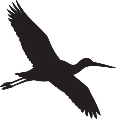 Balıkçıl veya turna kuşunun kara vektör silueti kanatları açık, sulak arazi ve doğa temalı tasarımlar için mükemmel.