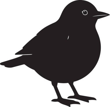 Küçük bir bülbül veya serçe kuşunun siyah vektör silueti, bahçe ve doğa temalı projeler için idealdir.