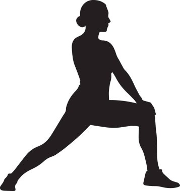 Siyah vektör silueti, hamle egzersizi yapan bir kadın. Kadın fitness ve spor temalı tasarımlar için mükemmel.