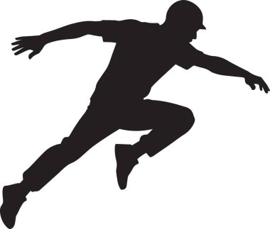 Siyah vektör silueti, koşan ya da son sürat koşan bir adamın atletizm ve spor temalı tasarımları için mükemmel.