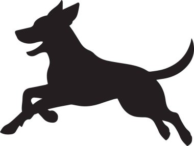 Tetikte bekleyen bir Alman çoban köpeğinin siyah vektör silueti sadık bir hayvan gibi duruyor.