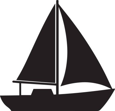 Suyun üzerinde uzun yelkenli bir yelkenli yatının siyah vektör silueti.