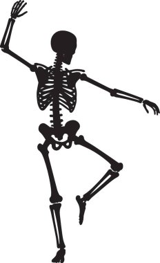Mızrak ya da değnekle dans eden bir iskeletin siyah siluet vektörü, Cadılar Bayramı ve tuhaf tasarımlar için ideal.