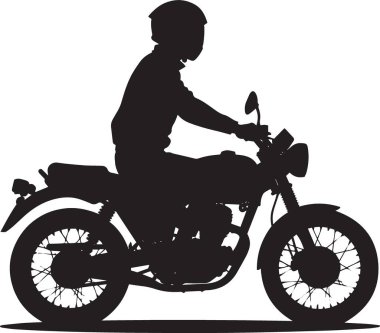 Klasik bir motosiklet veya motosikletin siyah siluet vektörü, otomotiv ve motorcu tasarımları için mükemmel