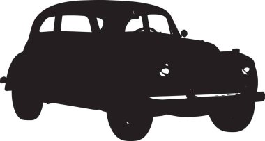 Eski veya klasik bir arabanın siyah siluet vektörü, otomotiv ve retro temalı tasarımlar için ideal