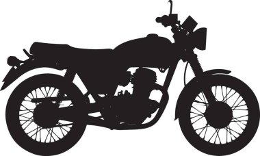 Motosikletin siyah siluet vektörü. Detaylı parçaları var. Otomotiv ve motorcu tasarımları için ideal.