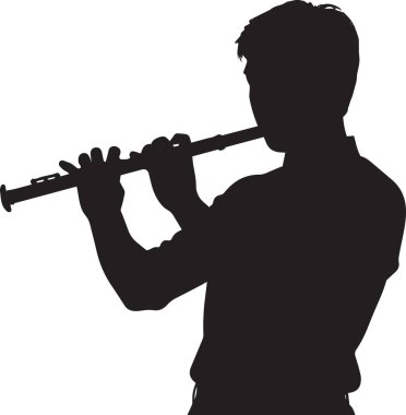 Flüt çalan birinin siyah siluet vektörü, müzik ve klasik enstrüman tasarımları için mükemmel.