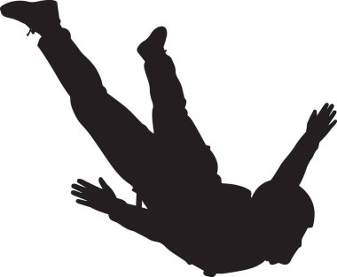 Siyah siluet bir kişinin kolları açık şekilde havada düşmesi veya yuvarlanması.