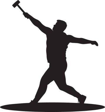 Siyah vektör silueti beyaz arka planda izole bir şekilde atletizm yarışmasında çekiç fırlatan bir erkek atlet. Spor tasarım projeleri ve illüstrasyonlar için mükemmel.
