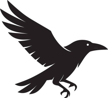 Profil görünümünde duran bir kuzgun veya karga silueti, gotik, cadılar bayramı ve karanlık temalı tasarımlar için mükemmel.