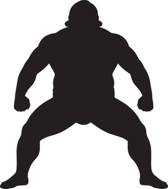 Japon kültürü, dövüş sanatları ve dövüş sporları için mükemmel olan sumo güreşçisinin siyah vektör silueti.