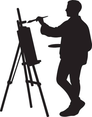 Tablo sehpasında resim yapan bir sanatçının siyah vektör silueti yaratıcı sanatlar, stüdyo ve hobi temalı tasarımlar için idealdir.