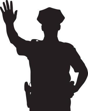 Üniformalı bir subayın silueti saygıdeğer bir pozisyonda oturuyor veya diz çöküyor, askerlik, polis, onur ve görevi temsil ediyor.