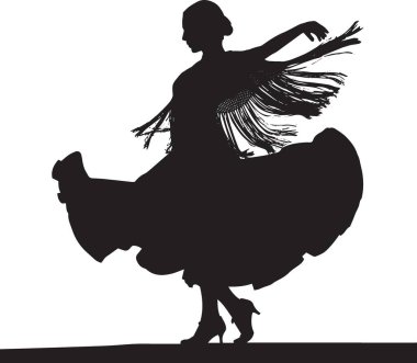 Hawaii kültürü, tropik dans ve Pasifik Adası geleneklerini temsil eden geleneksel çim eteğiyle dans eden bir hula dansçısının vektör silueti.