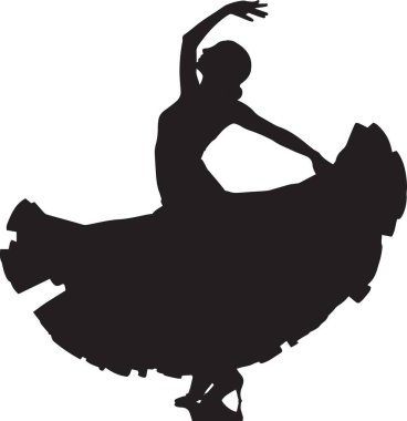 Zarif bir bale dansçısının siyah siluet vektör çizimi zarif bir hareketle akıcı bir elbise içinde