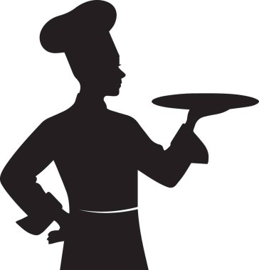 Bir şefin ya da pizzacının pizza hamurunu havaya savuruşunun siyah silüet çizimi