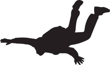 Serbest düşüş yapan bir kişinin siyah siluet vektör çizimi ya da kollarını açarak havaya düşen hava dalışı pozisyonu