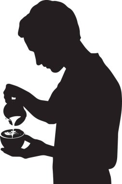 Siyah siluet vektör illüstrasyonunda bir kadın dikkatlice bahçeyle ilgilenen ve besleyen küçük bir bitkiyi suluyor.