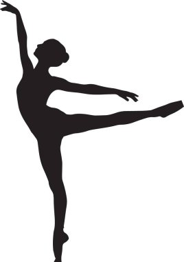 Siyah vektör silueti zarif uzun pozlarda dans ve kültür tasarımları için zarif sahne sanatları çizimleri olan bir balerin silueti