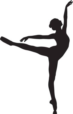 Zarif bir arabesk pozisyonunda dans ve sahne sanatları tasarımları için ideal bir kadın balerin silueti vektörü.