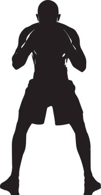 Kaslı bir adamın siyah siluet vektörü geniş bir güç duruşunda, gücü, gücü ve kararlılığı temsil ediyor.