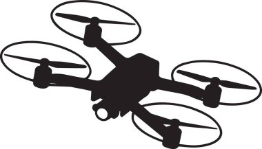 Dört pervaneli bir kuadkopter dronun siyah siluet vektörü, teknoloji ve hava yenilikleri için mükemmel.