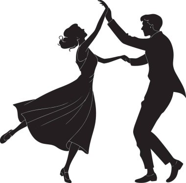 Siyah ve beyaz bir çift silueti birbirlerine neşeli bir beşlik çakıyor dinamik hareket, kutlama ve ortaklık ile