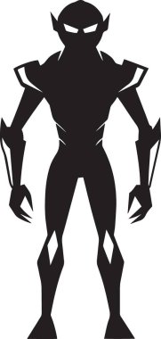 Siyah ve beyaz vektör silueti, güçlü savaşçı canavar bir yaratığın savaş duruşu, fantezi karakter oyunu konsepti