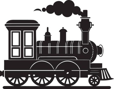 Küçük bir buhar makinesinin siyah vektör silueti kabin ve duman yığını kompakt dizaynlı