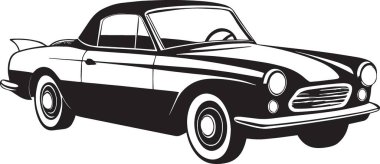 Siyah vektör silueti, siyah beyaz ve siyah sanatsal tarzda klasik bir kamyonet.