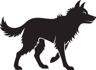Beyaz arka planda yürüyen bir Alman çoban köpeğinin siyah siluet vektörü