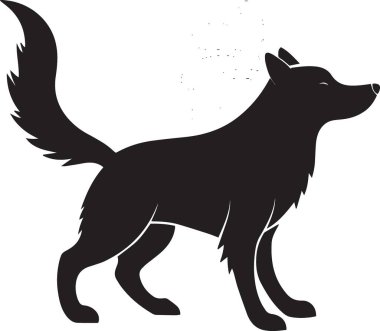Bir köpeğin siyah siluet vektörü beyaz arka planda tetikte duruyor