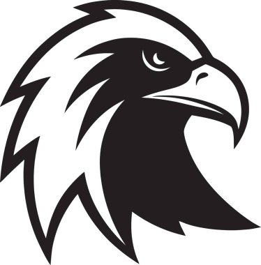 Logo kullanımı için dairesel girdap tasarımlı bir kartal kafasının siyah ve beyaz vektör silueti