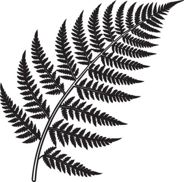 Büyük, detaylı eğreltiotu yapraklarının siyah siluet vektörü dışarı doğru yayılıyor, tropikal ve botanik tasarım projeleri için mükemmel.