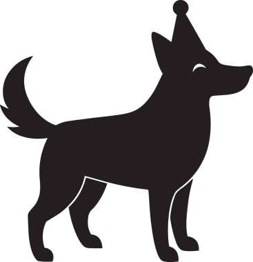 Beyaz arka planda yukarı bakan, güneş gözlüğü takan havalı bir köpeğin siyah siluet vektörü